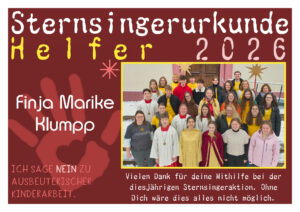 Sternsinger Urkunde 2026 für Helfer
