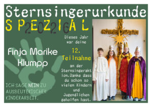 Sternsinger Urkunde 2026 für Spezial für mehr als 4 Teilnahmen